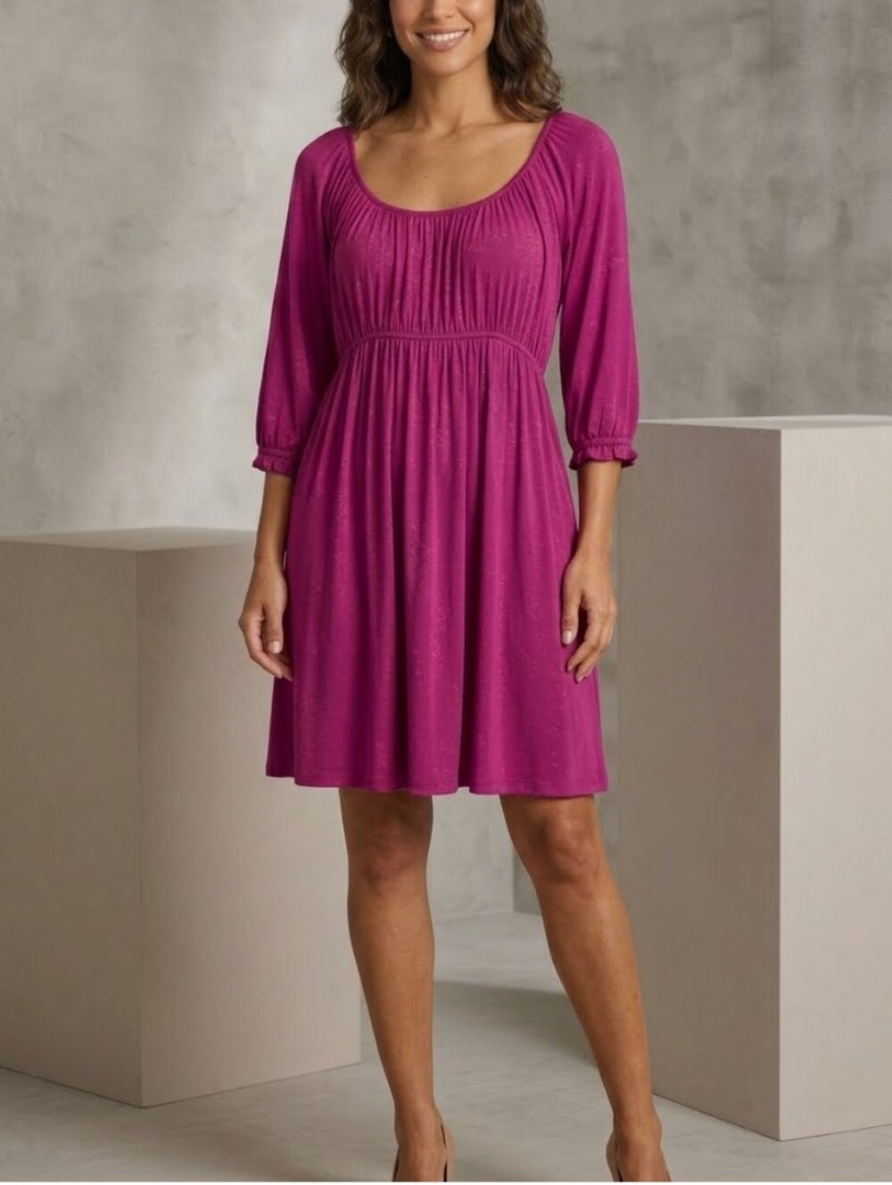 New York And Co Magenta Scoop Neck Mini Dress Milkmaid Cottagecore Whimsigoth